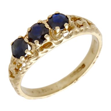 Pre-Owned 9ct Yellow Gold Sapphire Trilogy Dress Ring