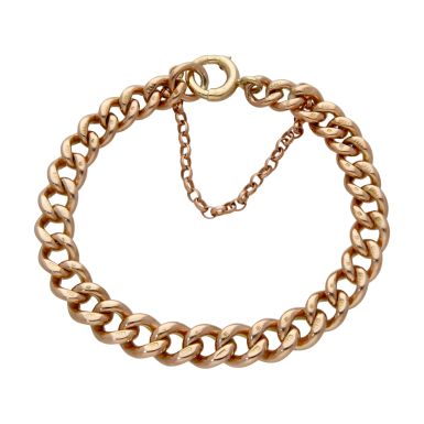 Pre-Owned 9ct Rose Gold 7" Curb Bracelet & Safety Chain