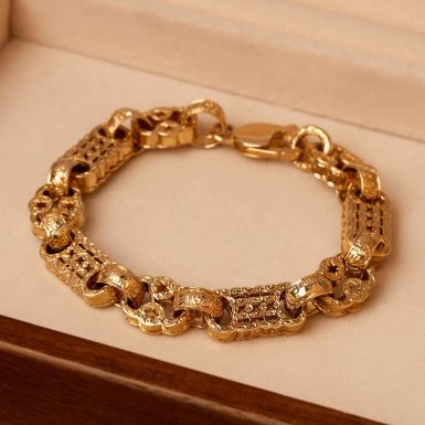 Pre-Owned 9ct Yellow Gold 9.25" Heavy Stars & Bars Link Bracelet