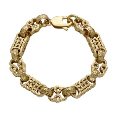 Pre-Owned 9ct Yellow Gold 9.25" Heavy Stars & Bars Link Bracelet