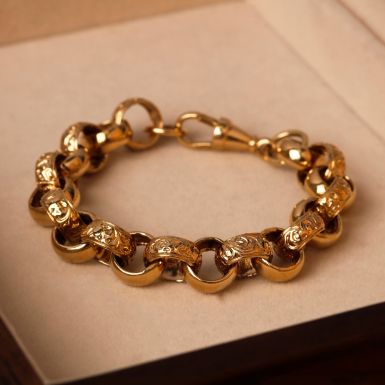 Pre-Owned 9ct Gold 7.5" Patterned & Polished Belcher Bracelet