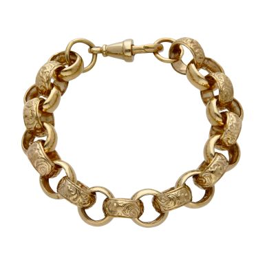 Pre-Owned 9ct Gold 7.5" Patterned & Polished Belcher Bracelet