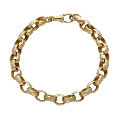 Pre-Owned 9ct Gold 9.25" Pattern & Polished Belcher Bracelet