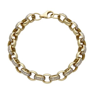 Pre-Owned 9ct Yellow Gold 9" Cubic Zirconia Belcher Bracelet