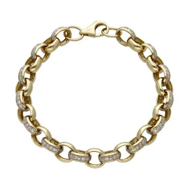 Pre-Owned 9ct Yellow Gold 9" Cubic Zirconia Belcher Bracelet