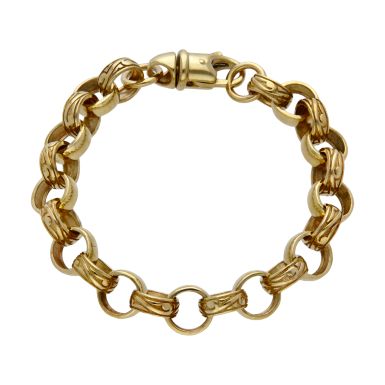 Pre-Owned 9ct Gold 8" Patterned & Polished Belcher Bracelet