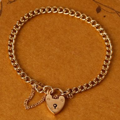 Pre-Owned Vintage 1970 9ct Gold Curb Link Padlock Bracelet