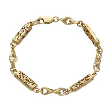 Pre-Owned 9ct Yellow Gold 7.75" Fancy Bar Link Bracelet