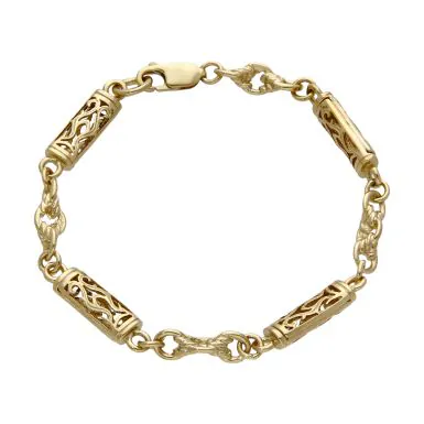 Pre-Owned 9ct Yellow Gold 7.75" Fancy Bar Link Bracelet