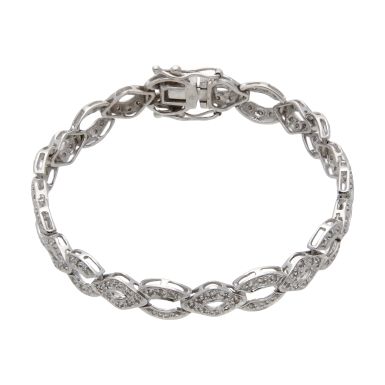 Pre-Owned 9ct White Gold 6.75" Diamond Set Open Link Bracelet