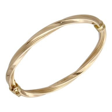 Pre-Owned 9ct Yellow Gold Twist Style Hinged Bangle