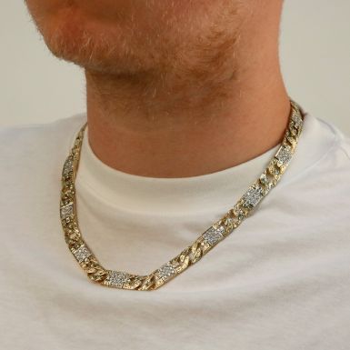 Pre-Owned 9ct Gold 20" Cubic Zirconia Heavy Patterned Curb Chain