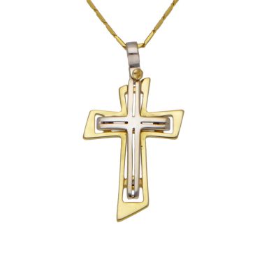 Pre-Owned 18ct Yellow & White Gold Cross & Chain Necklace