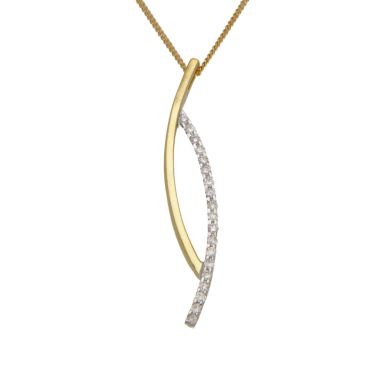Pre-Owned 18ct Yellow & White Gold Diamond Wave Drop Necklace