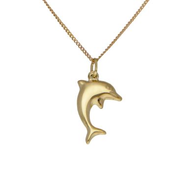 Pre-Owned 9ct Yellow Gold Hollow Dolphin Pendant Necklace