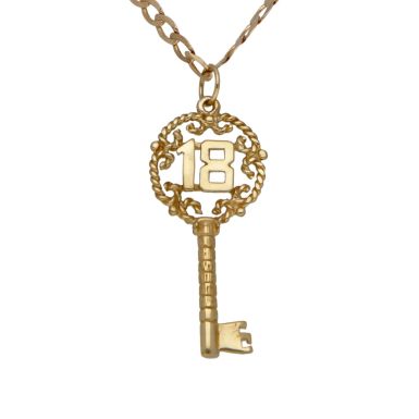Pre-Owned 9ct Yellow Gold Age 18 Key Pendant & Chain Necklace