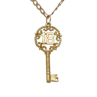 Pre-Owned 9ct Yellow Gold Age 18 Key Pendant & Chain Necklace