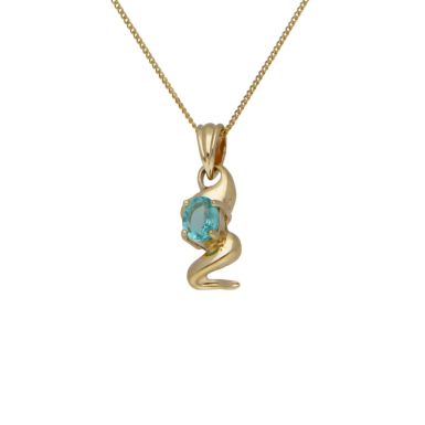 Pre-Owned 9ct Gold Blue Cubic Zirconia Wave Pendant Necklace