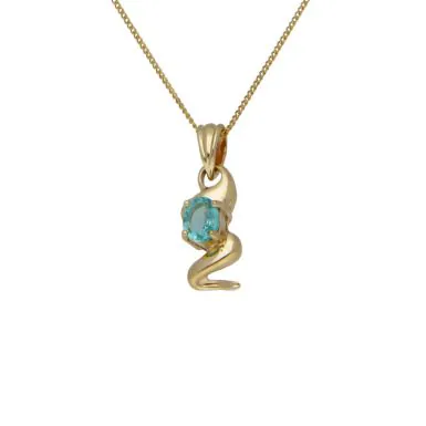 Pre-Owned 9ct Gold Blue Cubic Zirconia Wave Pendant Necklace