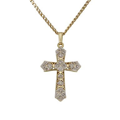 Pre-Owned 9ct Yellow Gold 17" Diamond Set Cross Necklace