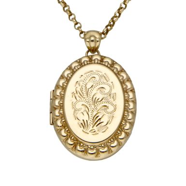 Pre-Owned 9ct Yellow Gold Oval Locket Pendant & Chain Necklace