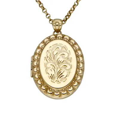 Pre-Owned 9ct Yellow Gold Oval Locket Pendant & Chain Necklace