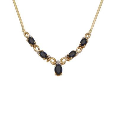 Pre-Owned 9ct Yellow Gold Sapphire & Diamond Wishbone Necklet