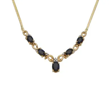 Pre-Owned 9ct Yellow Gold Sapphire & Diamond Wishbone Necklet
