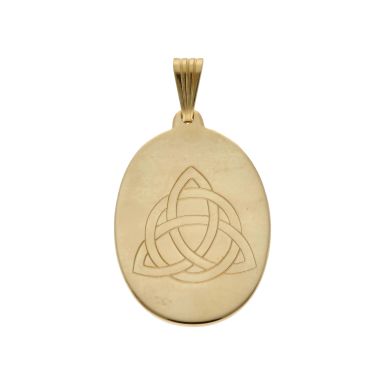 Pre-Owned 9ct Yellow Gold Celtic Engraved Oval Pendant