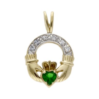 Pre-Owned 9ct Yellow Gold Gemstone Set Claddagh Pendant