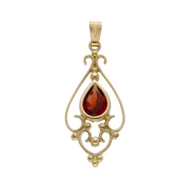 Pre-Owned 9ct Yellow Gold Scroll Style Garnet Pendant