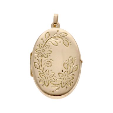 Pre-Owned 9ct Yellow Gold Floral Oval Locket Pendant