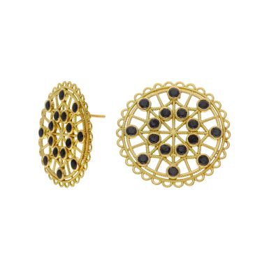 Pre-Owned 18ct Yellow Gold Black Cubic Zirconia Circle Earrings