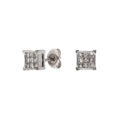 Pre-Owned Princess Cut Diamond Square Cluster Stud Earrings