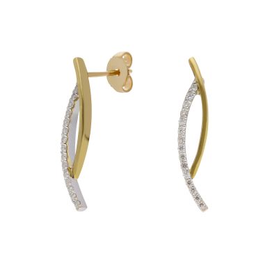 Pre-Owned 18ct Yellow & White Gold Diamond Wave Drop Earrings