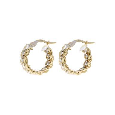 Pre-Owned 14ct Yellow & White Gold 3 Row Twist Creole Earrings