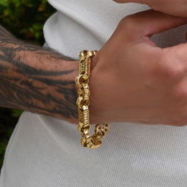 Pre-Owned 9ct Yellow Gold 9.25" Heavy Stars & Bars Link Bracelet