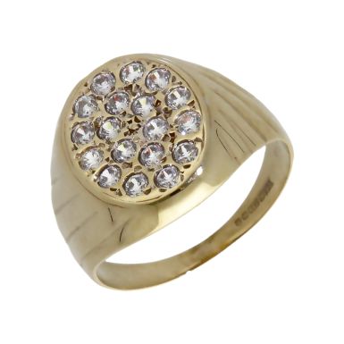 Pre-Owned 9ct Yellow Gold Cubic Zirconia Oval Signet Ring