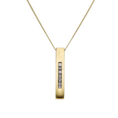 Pre-Owned 9ct Gold Cubic Zirconia Set Bar Drop Pendant Necklace