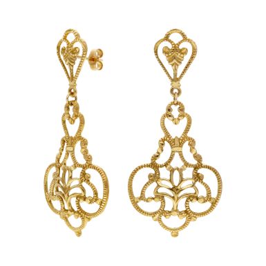 Pre-Owned 9ct Yellow Gold Filigree Chandalier Drop Earrings