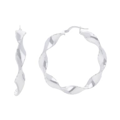 New Sterling Silver Large Twisted Creole Hoop Earrings