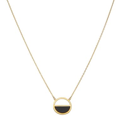 New 9ct Yellow Gold Black Onyx Semi Circle Necklace and Earrings Set